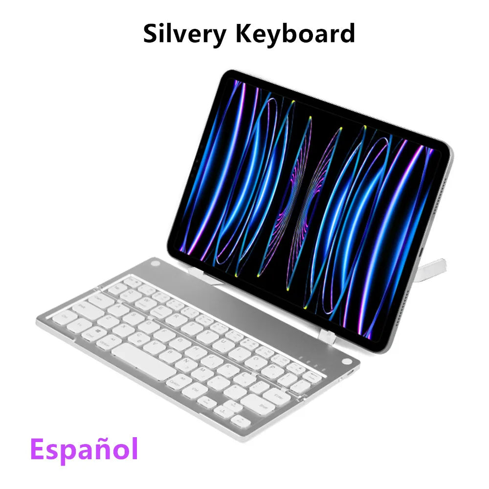 HUWEI Mini Folding Wireless Keyboard Spanish Arabic Hebrew Portugues German with Stand for Windows, Android, IOS Tablet Phone