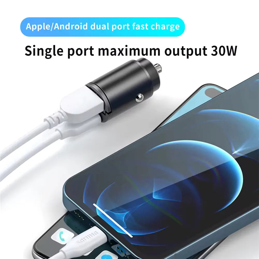 100W/200W QC3.0 PD Mini Car Charger 12-24V Lighter Fast Charging Car USB Type C Charger for Samsung iPhone Power
