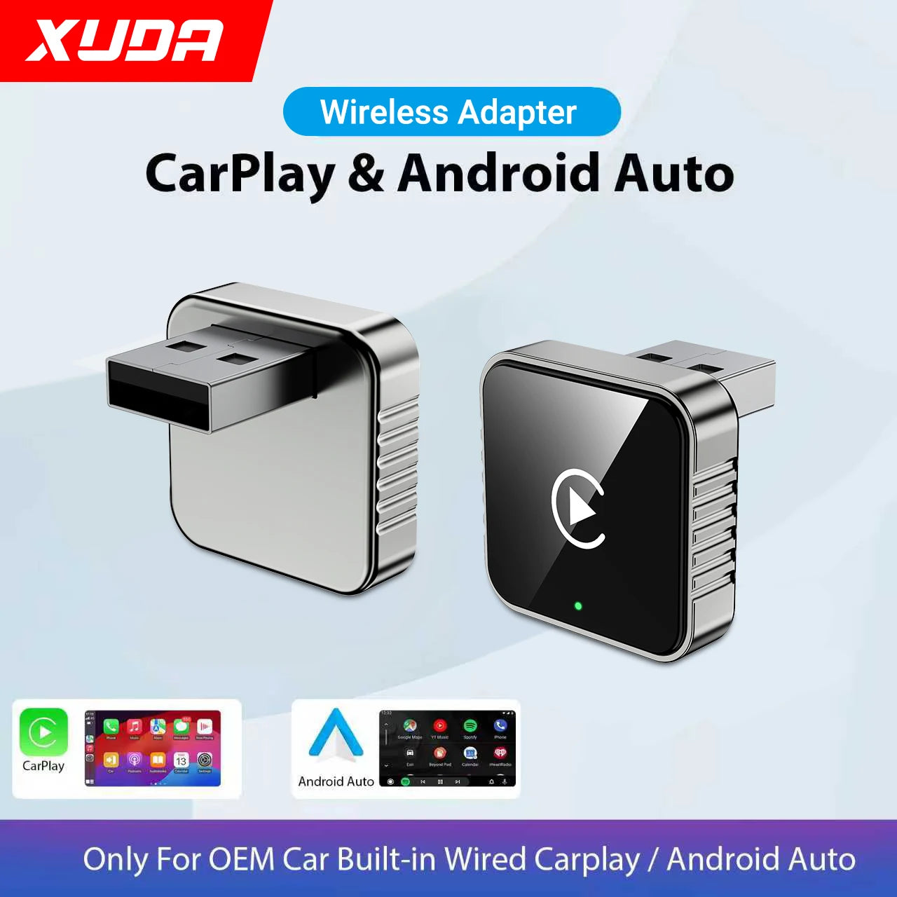 XUDA 2 in 1 Wired to Wireless CarPlay Android Auto Adapter for OEM Car Stereo With USB Dongle