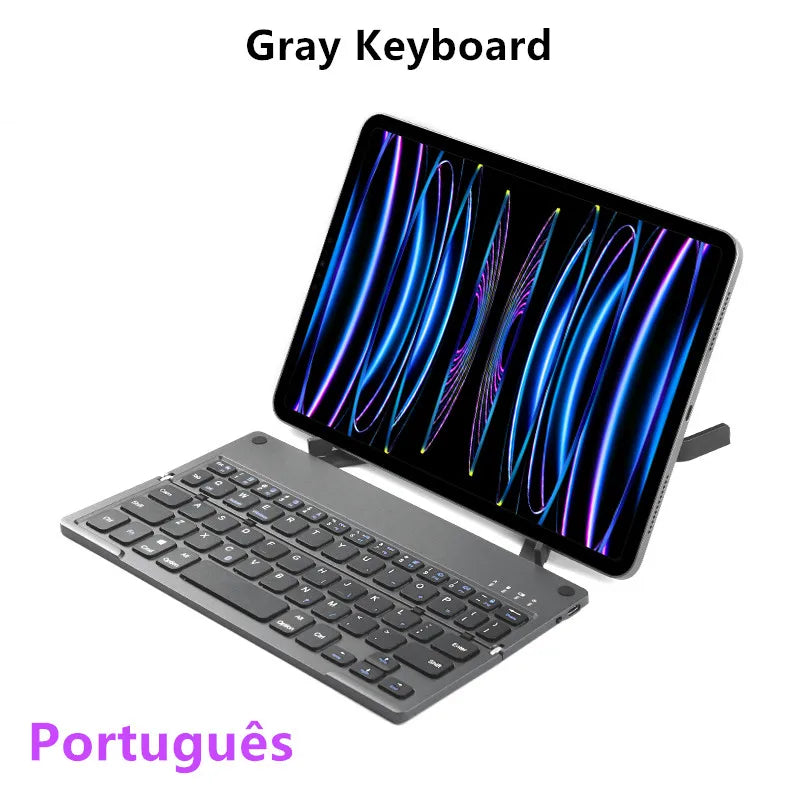 HUWEI Mini Folding Wireless Keyboard Spanish Arabic Hebrew Portugues German with Stand for Windows, Android, IOS Tablet Phone