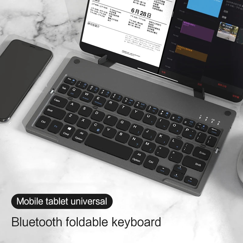 HUWEI Mini Folding Wireless Keyboard Spanish Arabic Hebrew Portugues German with Stand for Windows, Android, IOS Tablet Phone