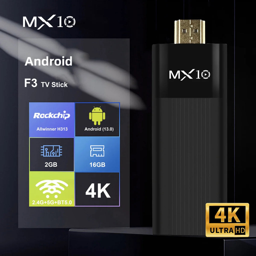 MX10-F3 TV Stick 4K Android 11 Allwinner H313 2.4G & 5G Wifi 2GB 16GB