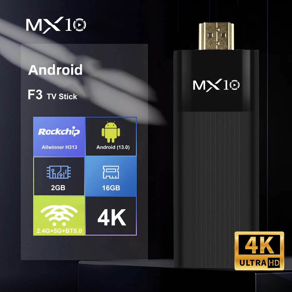 MX10-F3 TV Stick 4K Android 11 Allwinner H313 2.4G & 5G Wifi 2GB 16GB