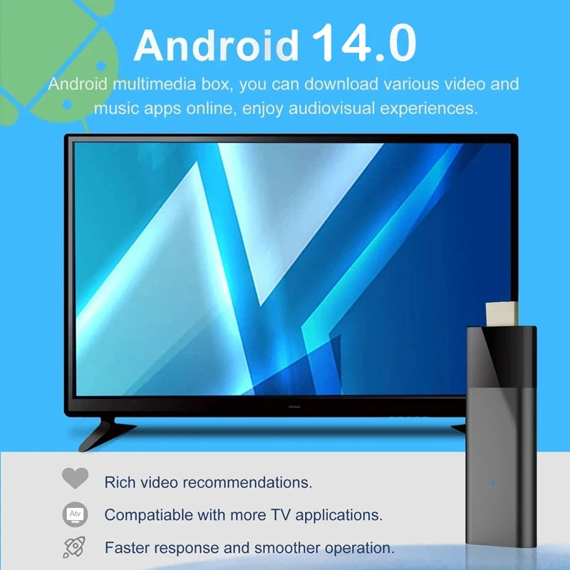ATV Mini Q12 TV Stick Android 14 Smart TV Box Allwinner H313 8K Video AV1 Ram 4GB 8GB Rom 64GB 128GB Media Player Google Voice