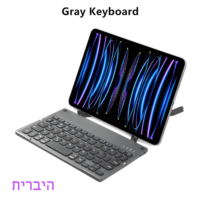 HUWEI Mini Folding Wireless Keyboard Spanish Arabic Hebrew Portugues German with Stand for Windows, Android, IOS Tablet Phone