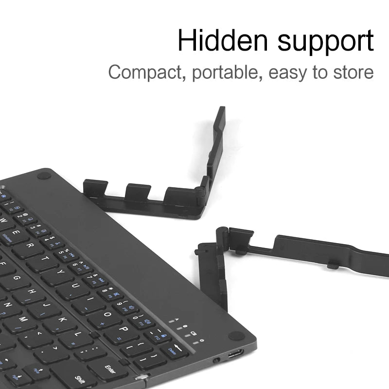 HUWEI Mini Folding Wireless Keyboard Spanish Arabic Hebrew Portugues German with Stand for Windows, Android, IOS Tablet Phone